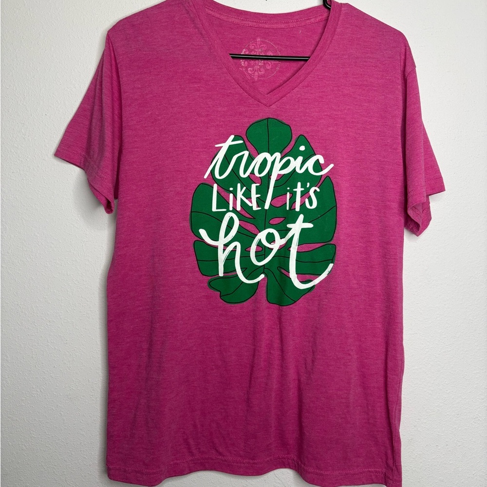 Jane Marie Pink Graphic Tee with Tropical Design
